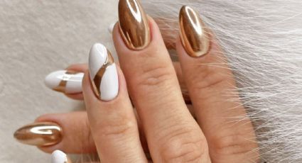 Sofisticación en cada detalle: 6 diseños de uñas blancas y doradas con puntas almendradas